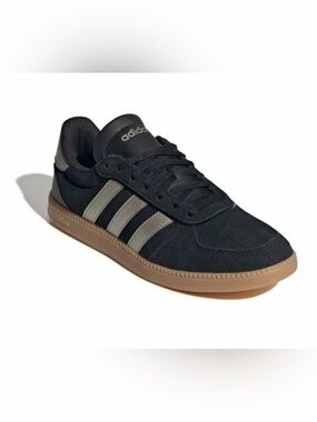 adidas Black Suede Sneakers with Metallic Gray Stripes and Gum Sole